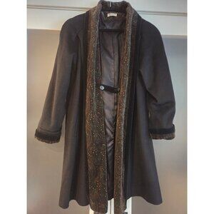 Vintage Braefair Wool Open Front Swing Coat Paisley Trim Made USA XL Swing Coat